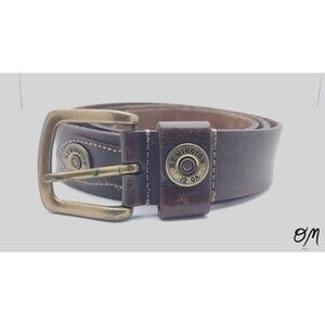 Remington Men's Belt 44 Brown Leather 12GA Shotgun Shell W-1.5" Brass Buckle